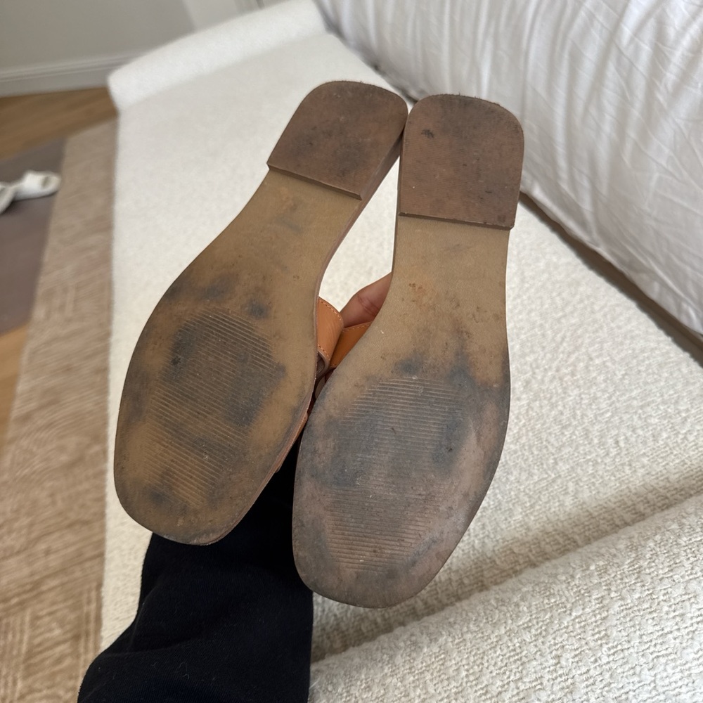Steve Madden Hadyn Cognac Leather Brown  Slide Sandals - Picture 3 of 3